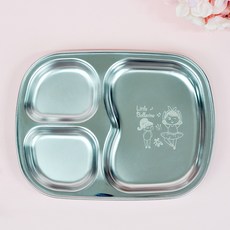 孩童芭蕾女孩圖案雷射不鏽鋼3格餐盤, 單色, 單品