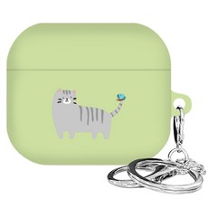 KKAMITTO AirPods 3代 貓狗保護殼 + 鑰匙圈, 單一商品, 綠色蝴蝶貓, 1個