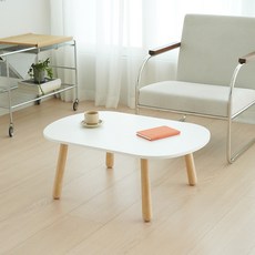 슈에뜨메종 LPM 타원형 볼드 원목다리 소파테이블 900 x 600 mm, 밀크화이트