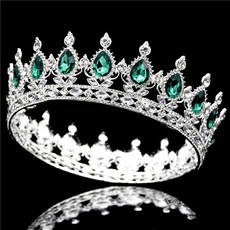 Damon 自助婚禮方晶鋯石皇冠 sil007, 銀綠色, 1個