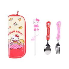 LILFANT Hello Kitty印花學習筷+湯匙叉子+收納袋組 HK7029, 混色, 湯匙+叉子+筷子+餐具袋