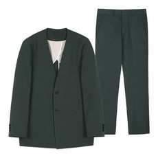 Duark 男士大尺碼夏季正式亞麻無領夾克 + 褲子套裝