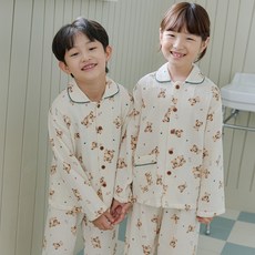 童款泰迪熊40支棉長袖睡衣套裝