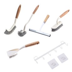 MONACO OLIVE 家用清潔工具組合 烘乾機+馬桶清潔刷+縫隙清潔刷+瓷磚清潔刷+刮板+六爪鉤, 白+木, 1套