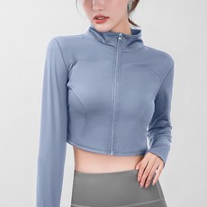 marketpia 女款瑜珈短版長袖拉鍊上衣