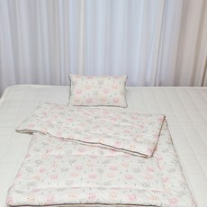 아띠블랑 순면 아기베개 + 아기 차렵이불 세트, 체크베어