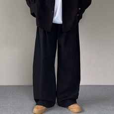 Meosidda 男款基本雙褶鬆緊帶棉質寬褲