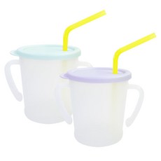 AGAFURA Magic系列雙耳防漏吸管杯, 薄荷綠+淺紫色, 300ml, 2個