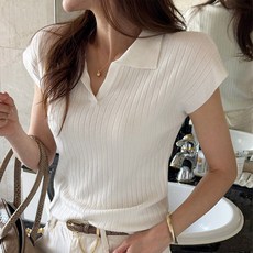 NANING9 女款 Botube 翻領短袖針織衫