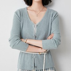 MarketA 女款羅紋修身彩色V領開襟衫