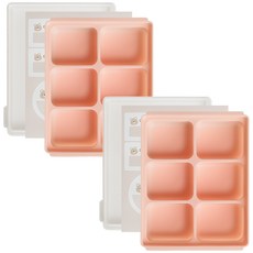 BABY&I 6格嬰兒副食品矽膠分裝保鮮盒+貼紙組 2入, 珊瑚粉