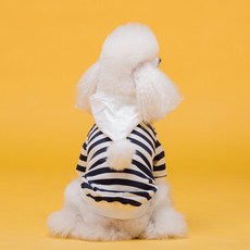 MING X 寵物條紋毛球連帽T恤, 黑色