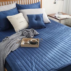 Clitiroom 超細纖維拿鐵色絎縫鬆緊帶床墊, 海軍藍