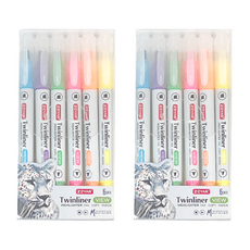 ZEYAR Tokobi 雙頭透明VIEW熒光筆糖果色6色套組, 2套, 粉色、橙色、黃色、綠色、藍色、紫色