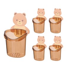 허그 베어 시원한 물빠짐 흡착판 + 다용도 욕실 컵, 브라운, 5개