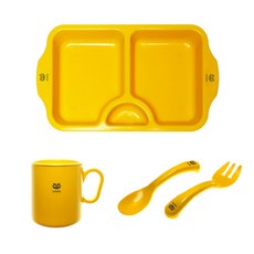 mistic 零食餐具組 B款, 黃色, 餐盤+杯子+湯匙+叉子