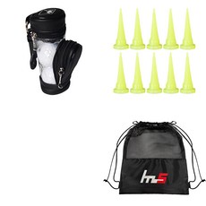 NAYASTYLE 高爾夫球袋 + HDPE 高爾夫短球梯 10入 + 收納袋套組 GFYP-133-3+163-3PU, 黑色(高爾夫球袋), 螢光色(高爾夫球梯)