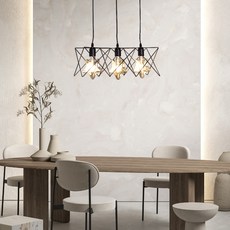 WONHA 室內裝潢吊燈 3頭漢諾威餐桌燈, 黑色