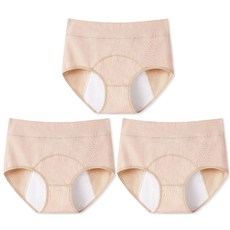 LOVELYON 女性棉質彈性防漏生理褲 ACJ01 3件組, 米色