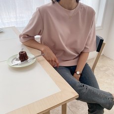 린다샵 여성용 앤드미 라운드넥 허리 절개 핀턱 반팔 티셔츠 cpt14586k41