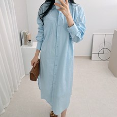 라미르 여성용 루즈핏 포켓 카라 셔츠 원피스