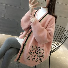 여성용 데이먼 호피문양 니트 가디건 YMG004