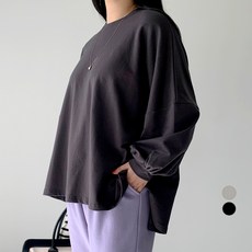 102102 여성용 빅사이즈 루즈핏 트임 벌룬 긴팔 티셔츠