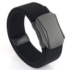 Yonu鋁製扣環休閒彈性腰帶, 黑色