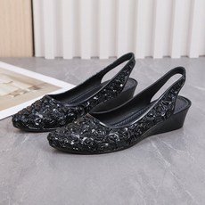 Ttabongoppa 女性4cm玫瑰露跟厚底果凍鞋 JNH1303, 245, 黑色