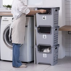 EZLIVING 45公升 堆疊式 洗衣籃, 3個, 灰色