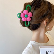 粉紅花朵綠色大號盤髮鯊魚夾