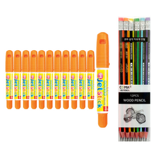 東亞固體螢光筆 Jet Stick 12入 + Tukovi 三角橡皮擦鉛筆 SG-208 12入套組, 橘色(Jet Stick), 混合色(橡皮擦鉛筆), 1套