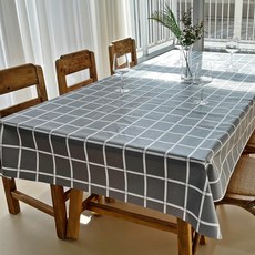 Syoni Home Living PVC防水餐桌布, 05 大格紋 灰色, 2人座(90 x 140 cm)