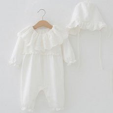 조이멀티 프릴 펀칭 레이스 신생아 우주복 보넷 세트