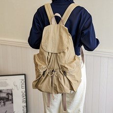 MissBaek 女款Huggins束口尼龍後背包, 米色