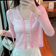 마더브띠 여성용 숄타입 원버튼 시스루 가디건