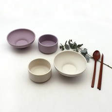 달소금 국산 도자기 무광 달콤 2인 공기대접세트, 크림화이트, 라벤더, 공기 2종 + 대접 2종, 1개