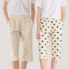 테라우드 여성용 냉감 요루면 일자 7부 파자마 바지 2종 세트