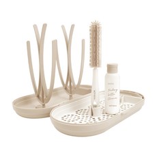 MOTHER-K 攜帶式奶瓶晾乾架, 海鹽奶油, 迷你奶瓶刷 + 晾乾支架 + 隨身清潔瓶60ml