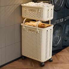 soonZAM 方便攜帶的可折疊大容量收納洗衣籃組, 象牙白