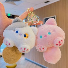 아이끌레 플러시 고양이 인형 키링 2종 세트, 14cm, 그레이 + 핑크, 1세트