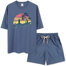 벤힛 남여공용 빅사이즈 야자수 오버핏 반팔 + 반바지 트레이닝 상하의 세트