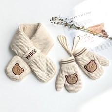 woojooi 兒童燈芯絨拼布圍巾+手套組