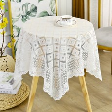 Basecare 北歐風格蕾絲方形桌巾, 白色, 140 x 200 cm
