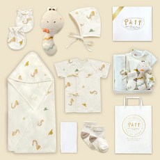 Ikii Eki新生兒有機四季用蛇短袖肚衣7件產禮盒+購物袋