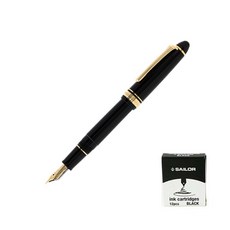 SAILOR 寫樂 鋼筆利潤 21 黑色鍍金 + 墨盒 12 件套, M, 黑色（鋼筆），黑色（墨水）