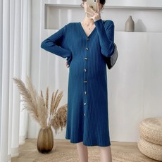 孕婦針織排扣連身裙