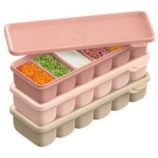 Atti Rabbit 輕鬆取矽膠分裝盒 6格 嬰兒副食品冷凍盒, 420ml, 1組, Art Pink+Art Rose+Pudding Beige