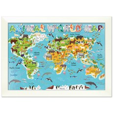 動物世界地圖拼圖 + 纖薄白框套組 HS150-425, 混合顏色, 150件