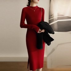 LUNAGIRL 女款Covt針織連身裙, 葡萄酒